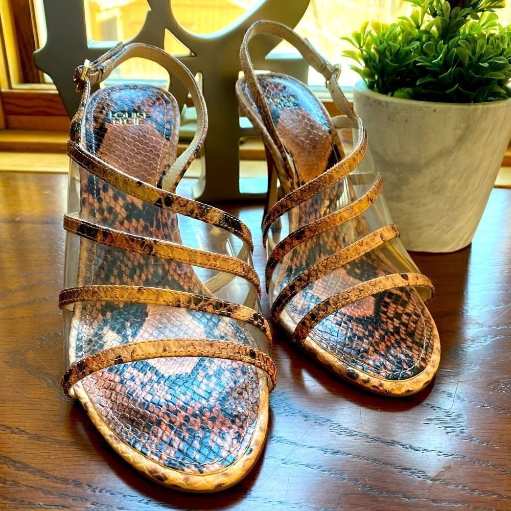 NEW LOUISE ET CIE SNAKE SKIN NABILA STRAPPY SLING BACKS 8M - Picture 11 of 16